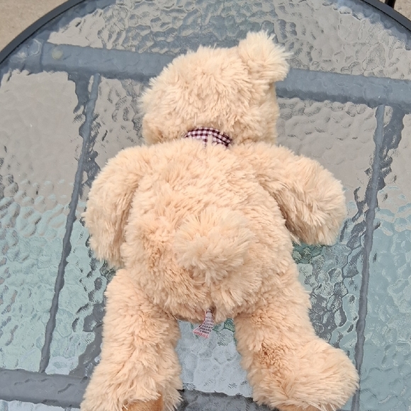 TY Classic Beige Plush Teddy Bear with Checkered Bow - Picture 7 of 8